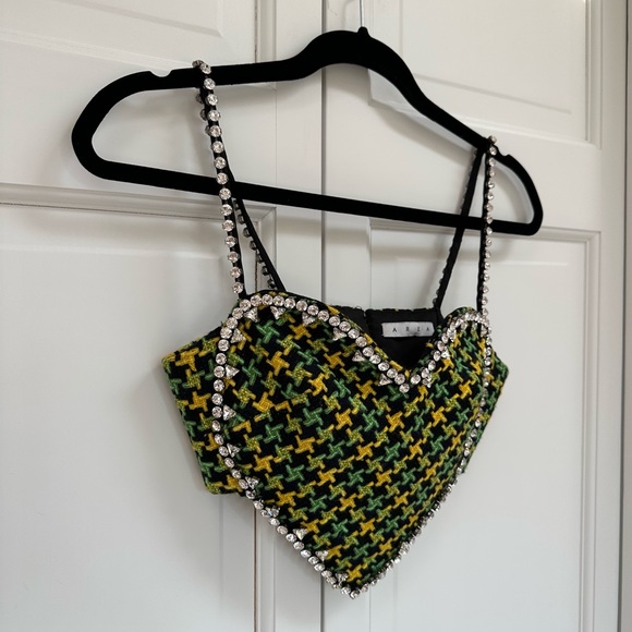 AREA NYC ✨GREEN TWEED CRYSTAL HEART TOP - Picture 11 of 15